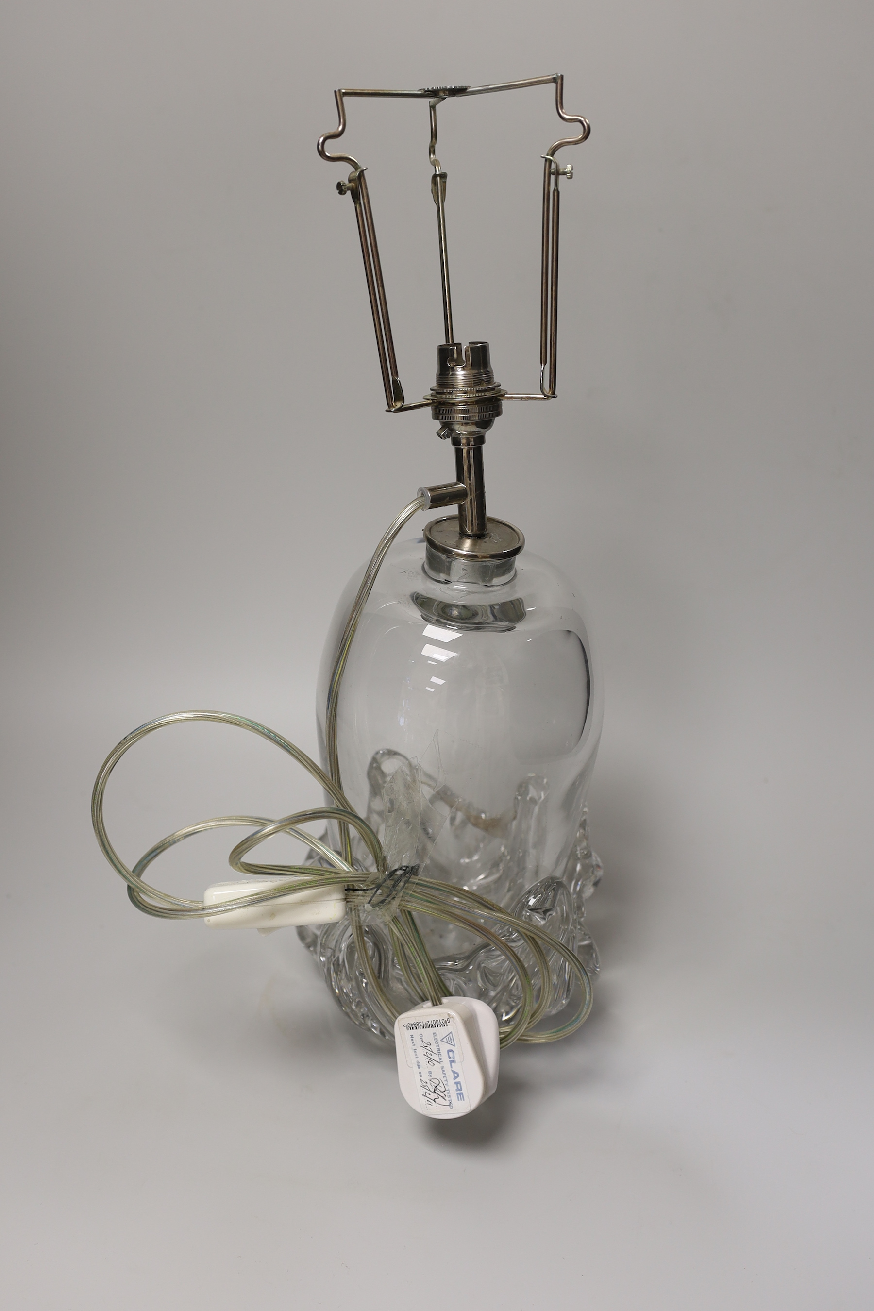 A Daum clear glass table lamp, 28cms high not including light fitting